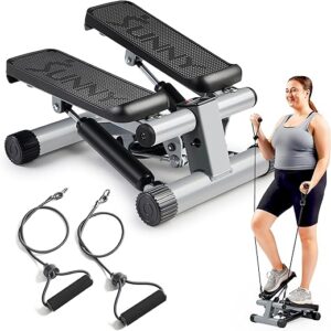Sunny Health & Fitness Mini Stepper for Exercise at Home, Stair Step Workout Machine with Resistance Band, Fullbody Cardio, Upgraded Over 300lb Weight Capacity, Optional Free SunnyFit App Connection