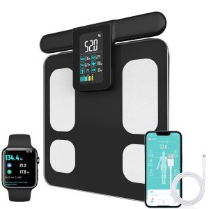 FITDAYS 8-Electrode Smart Scale: Full Body Composition Analyzer, 27 Metrics via Bluetooth Fitdays APP, 400lbs（FG2015ULB-Black）