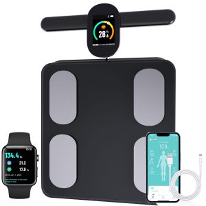 FITDAYS 8-Electrode Smart Scale: Full Body Composition Analyzer, 27 Metrics via Bluetooth Fitdays APP, 400lbs（FG2305ULB-Black）