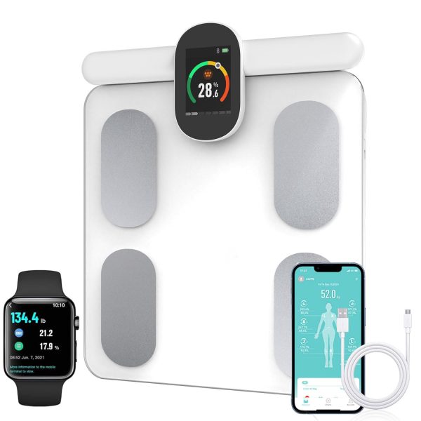 FITDAYS 8-Electrode Smart Scale: Full Body Composition Analyzer, 27 Metrics via Bluetooth Fitdays APP, 400lbs（FG2305ULB-White）